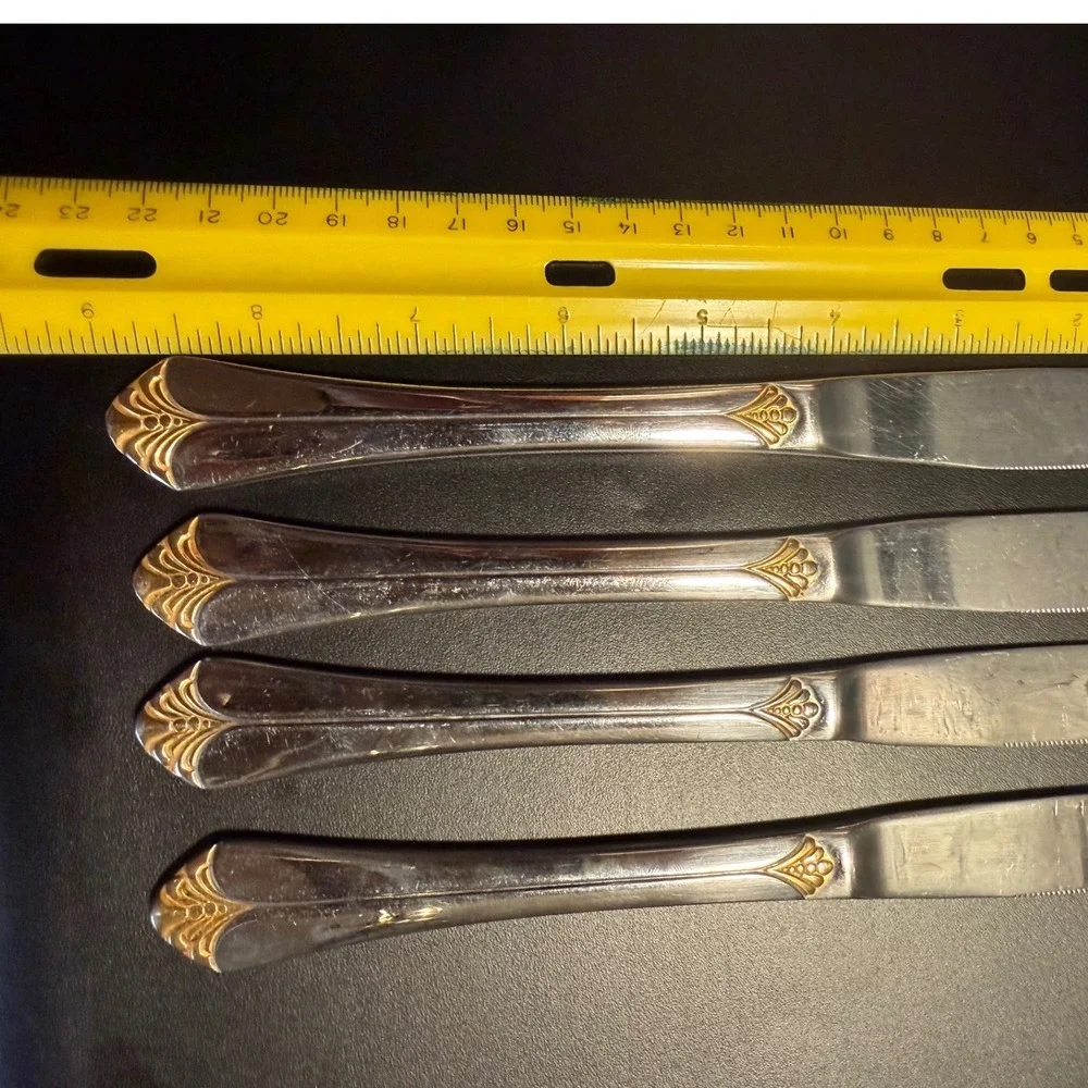 Towle‎ Santa Barbara Gold Accent Stainless Steel Dinner Knives Set of 4 9 Inch
